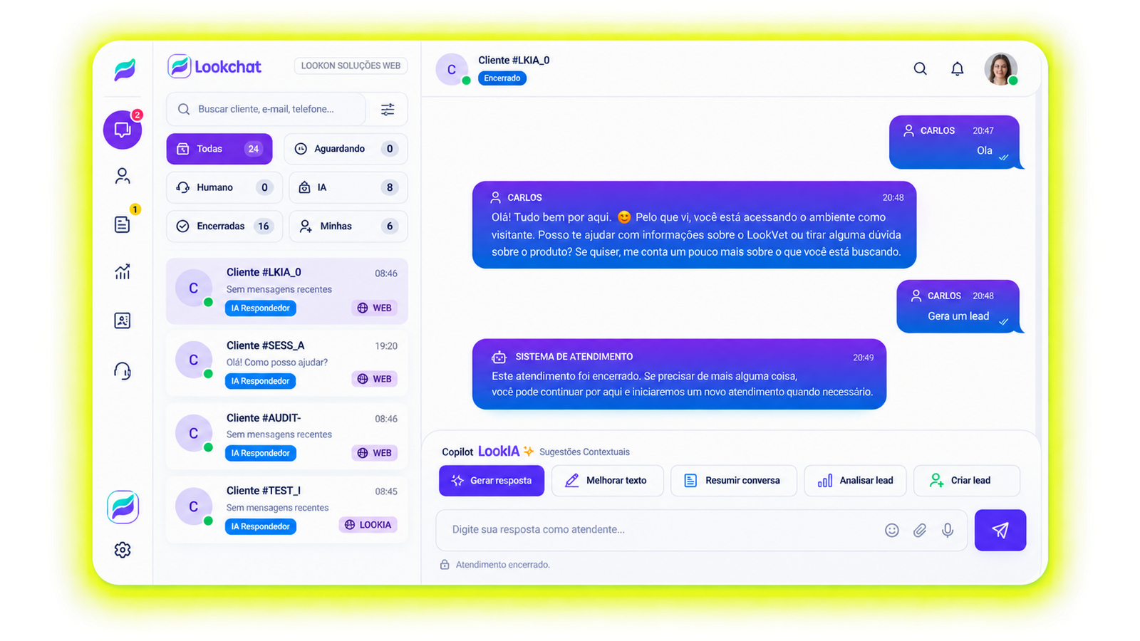 Interface LookChat Flash — LookIA em Operação